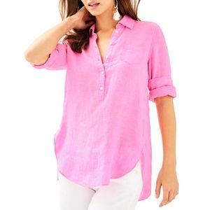 Lilly Pulitzer Deanna Popover Pink Linen Top